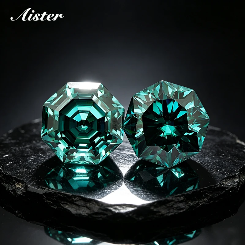 The Octagonal/8 Hearts Cut Emerald Green Moissanite Stone Lab Diamond Gemstone Passed Diamond Test With GRA for Jewelry Making