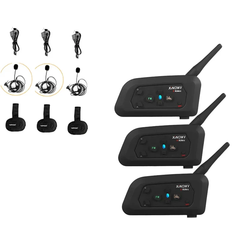 3PCS  XINOWY V4C 1200M Intercom Full Duplex 3 Way Football Coach Judger Earhook Earphone Referee Communication System Interphone