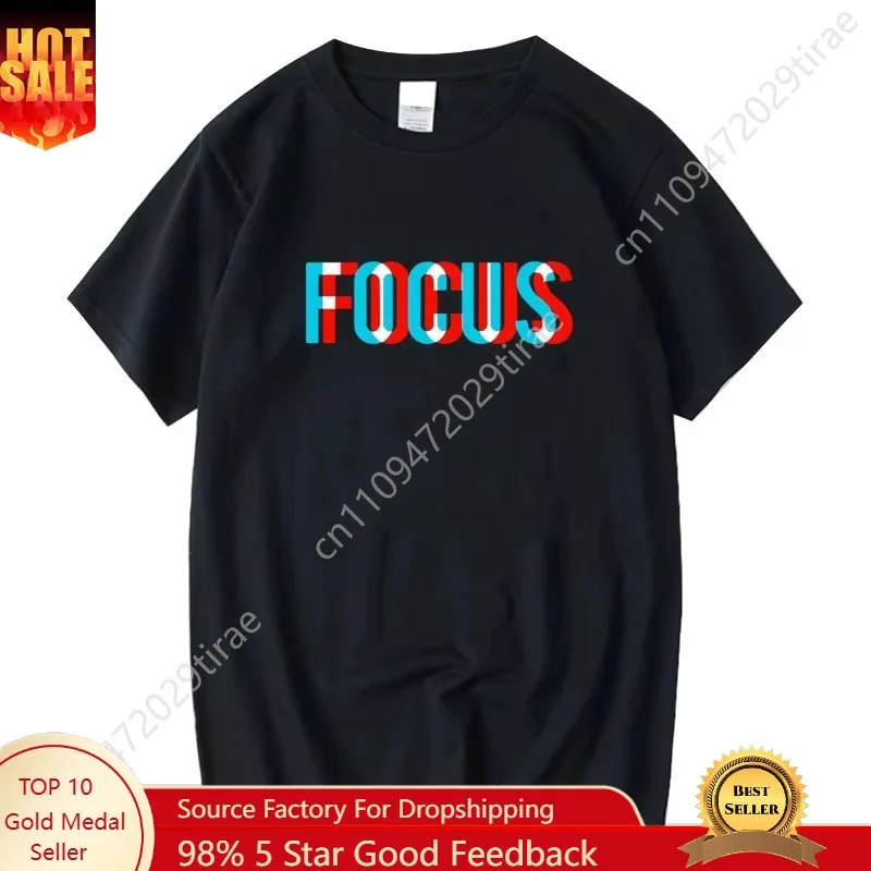 Men's T-shirt 100% Cotton Summer Loose Focus Print Men T Shirt Casual Loose o-neck Men Tshirt Short Sleeve t-shirt Male Tees