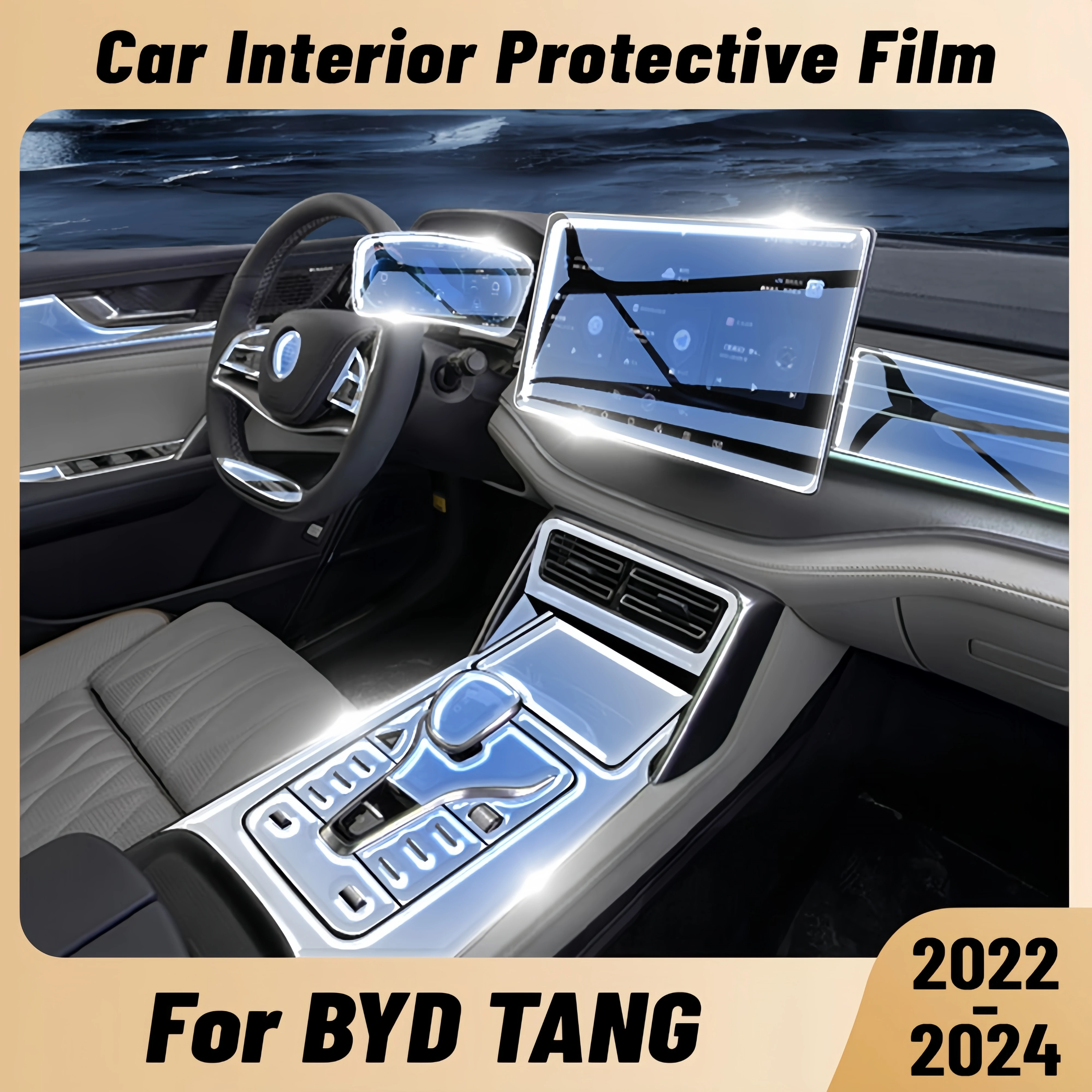 Anti-scratch Car Interior Center Console Media Dashboard Navigation TPU Protector Film For BYD TANG 2022-2024 Sticker