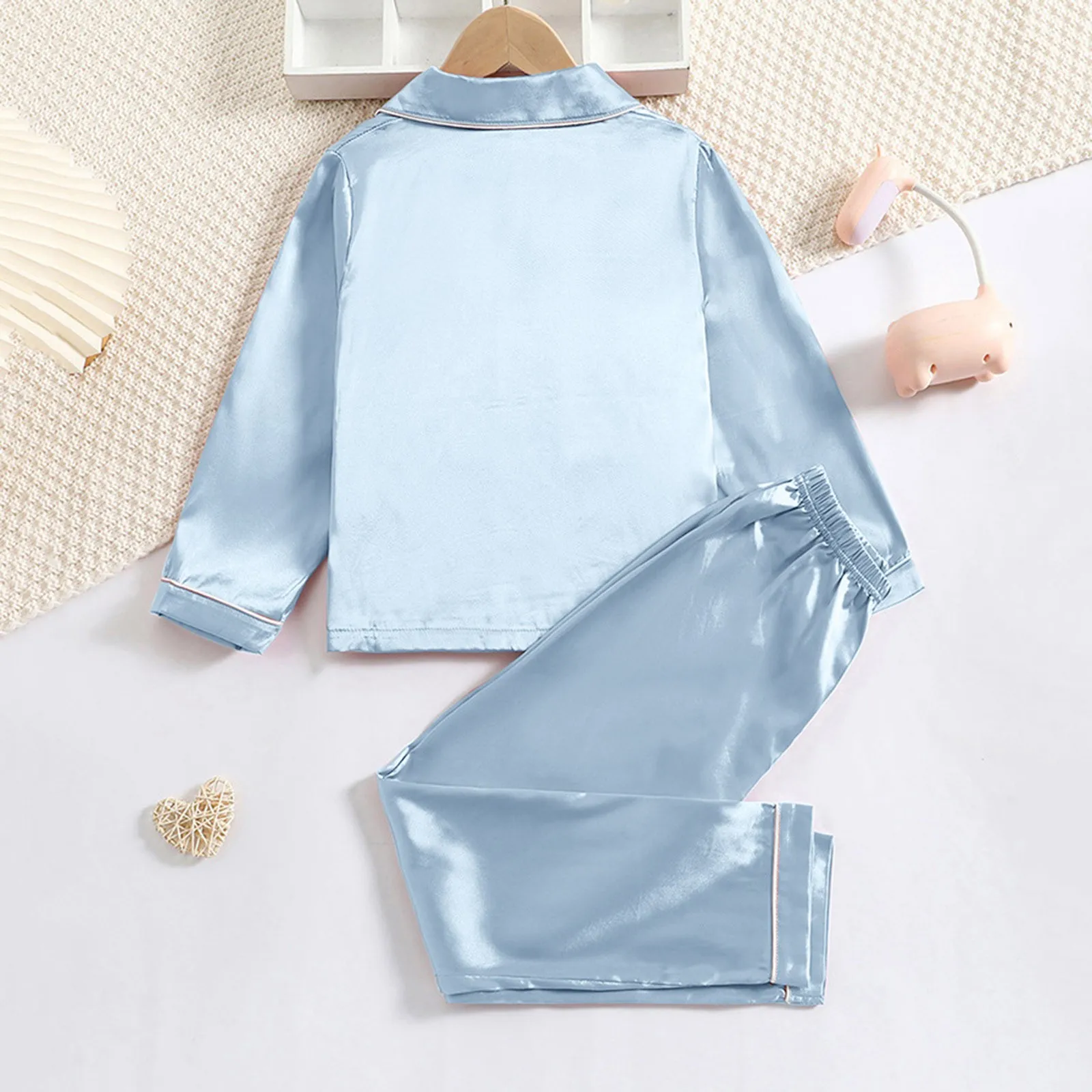 New Children Silk Satin Pyjamas Set Baby Sleepwear Pijama Solid color Pajamas Suit Boys Girls Sleep Set Autumn Kids Loungewear