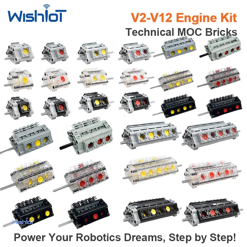 V2 Engine Dynamic Pneumatic Cylinder Vehicle Model Component Kit Toy for Boy DIY Creative Tech Block Christmas Gift