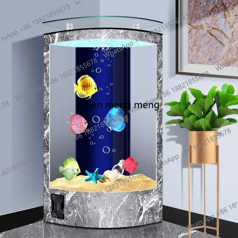 Living room fan-shaped floor-to-wall aquarium household back filter medium-sized golden fish tank free of water change