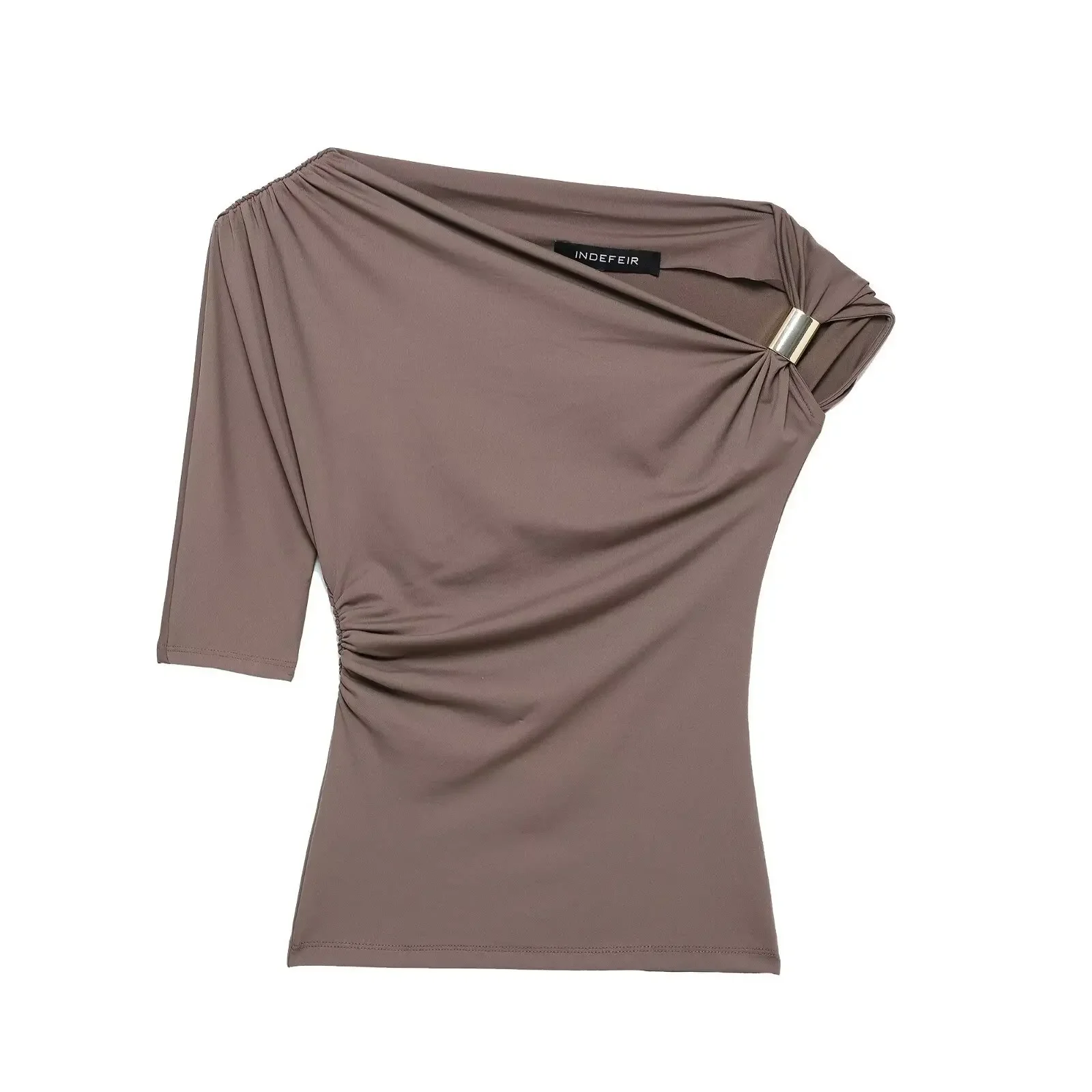 Women's Clothing 2026 Early Spring New Multi Color Sloping Shoulder Off Shoulder Design Side Top