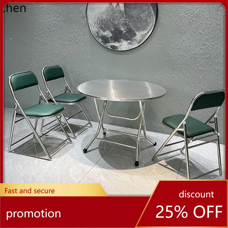 

LXC Simple Stainless Steel Folding Table Outdoor Dining Table Large Stall Embossed Folding Chair Set