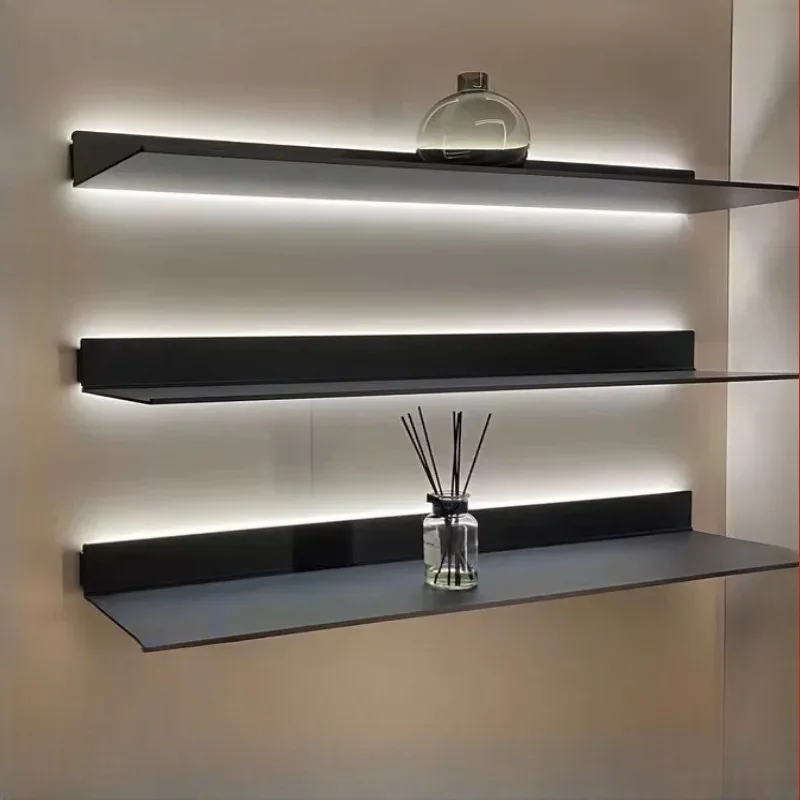 Aluminum alloy shelf LED built-in luminous one-word movable laminate bookshelf wall bookshelf light luxury simple
