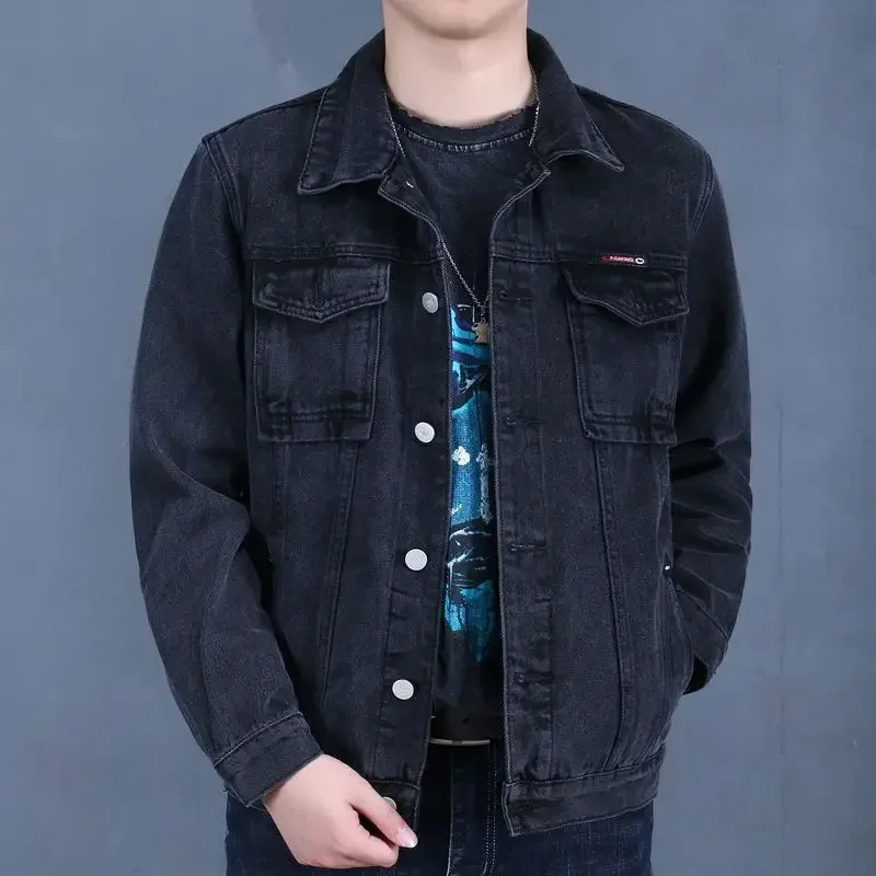 Male Jean Coats Button Men's Denim Jacket Loose Black Winter Outerwear Fashion Large Size Fast Delvery Cheap Price Stylish Y2k G