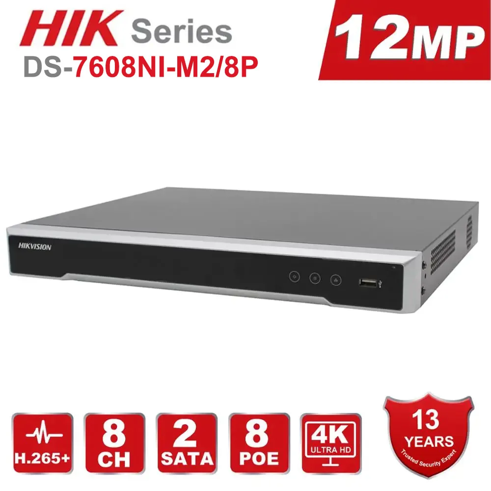 

HK Original 8CH POE NVR H.265+ DS-7608NI-M2/8P Embedded Plug&Play Network Video Recorder Max Support 12MP Resolution