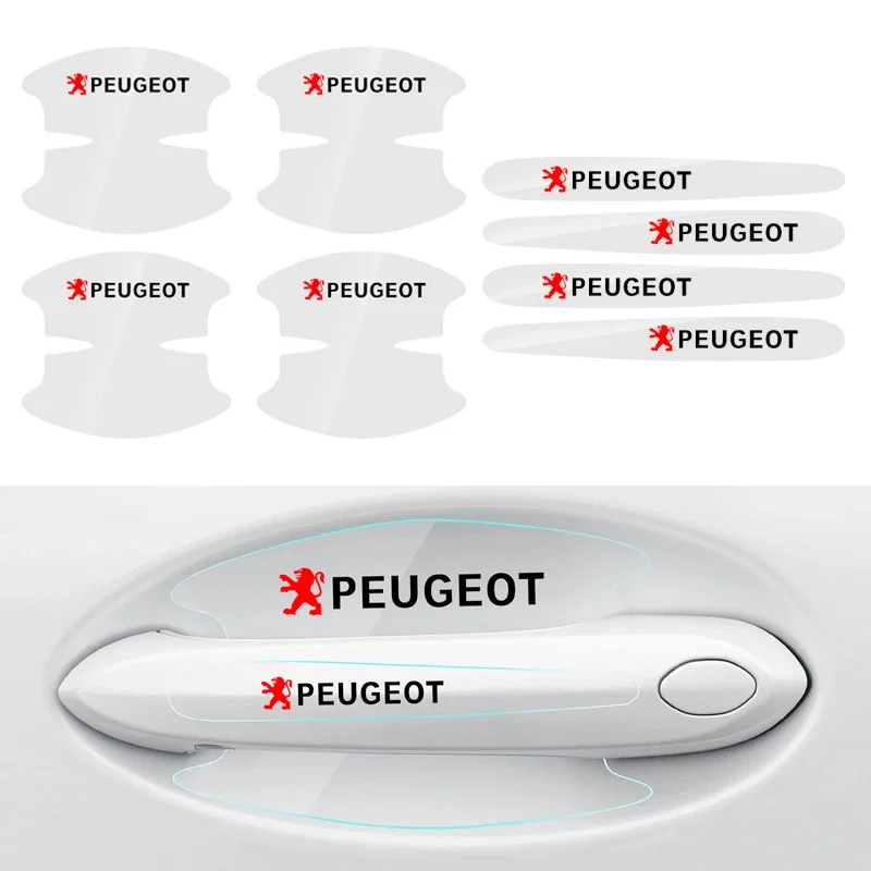 8 قطعة مقبض باب السيارة اكسسوارات المطاط ملصق مائي الشارات لبيجو 407 508 2008 5008 307 107 106 205 308 3008 206 207 208