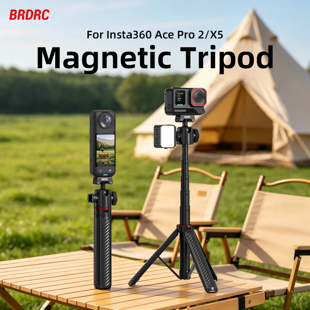 BRDRC Stativ-Selfie-Stick für Insta360 Ace Pro 2/X5 Halterungsadapter Fotografie-Stab mit 360°-Drehung ° Kugelkopf-Kaltplattenzubehör – Detail 1
