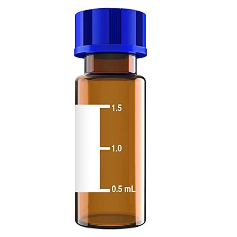 HITL 100 Pack Autosampler Vials, 2Ml HPLC Vials, 9-425 Lab Amber Vials with Write-on Spot and Graduations,Screw Cap, Amber
