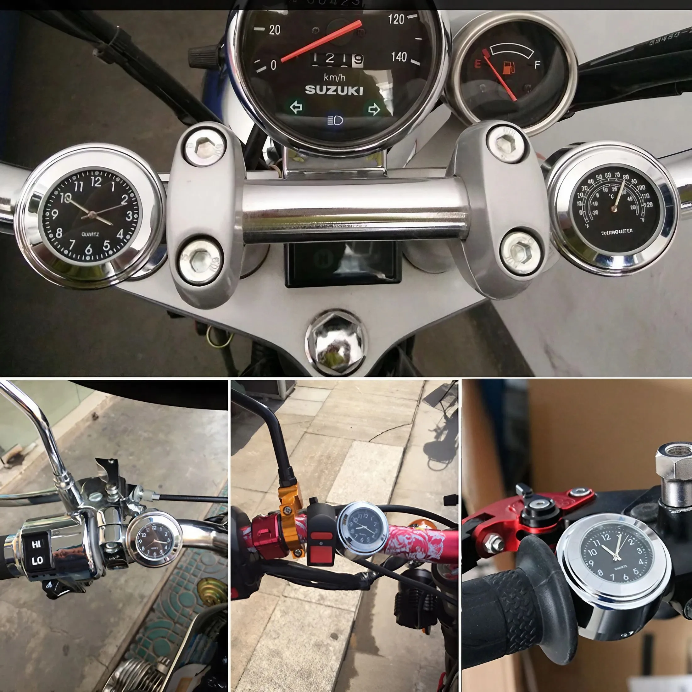Motorcycle Waterproof Quartz Clock 78 Inch Chrome Handlebar Mount Luminous Aluminum Watch Bike Instrument Gauge