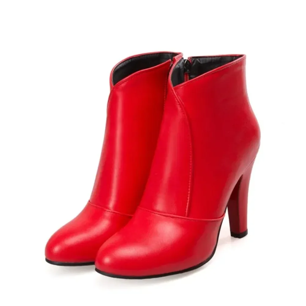 Botas De Mujer Round Toe Ankle Boots Women Simple Fashion Black High Heels Party Wedding Short Boots Biggest Size 52 53 54 622-5 view 3