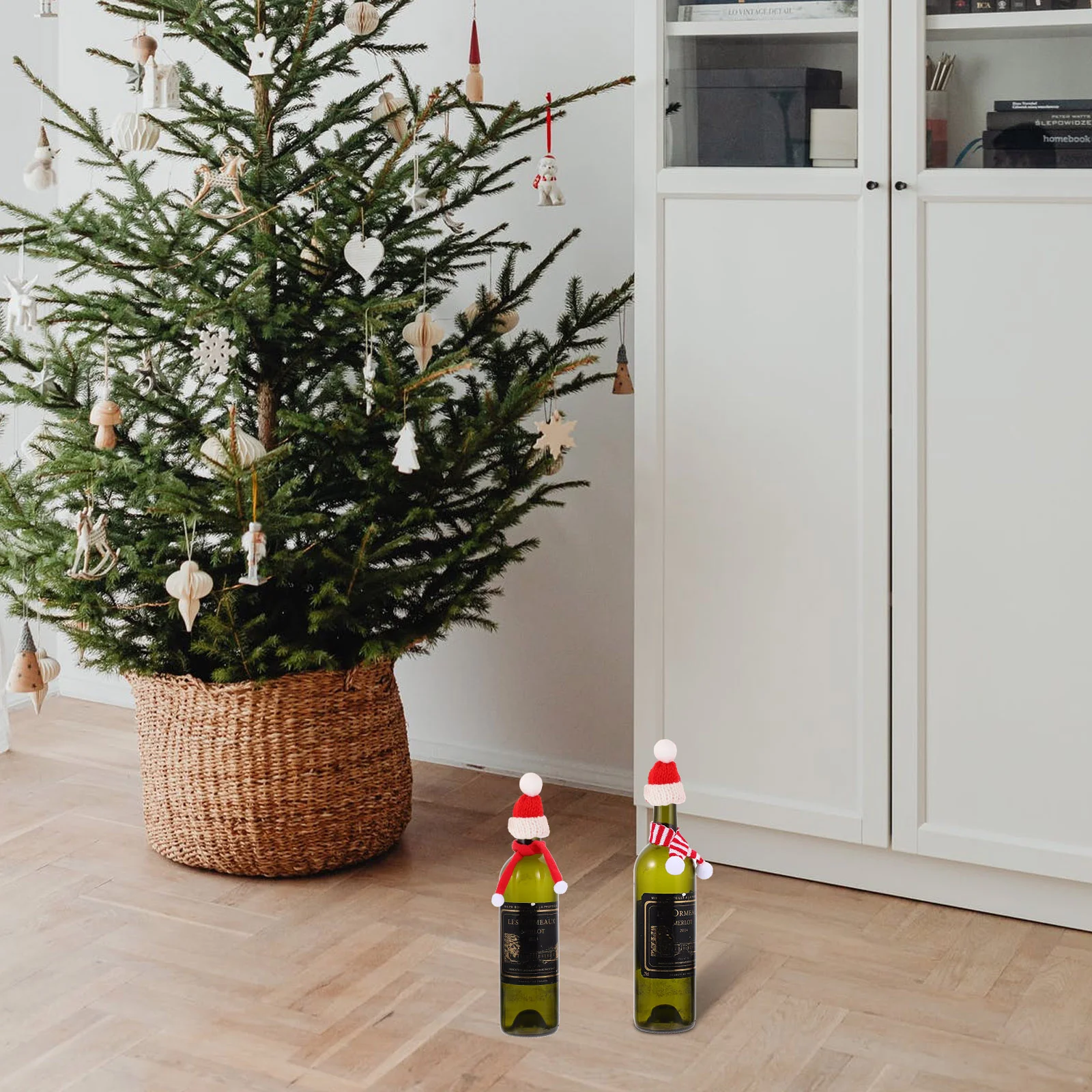 20 piezas pequeños sombreros de Papá Noel pequeños para muñecas Navidad Mini suministros colgantes de lana soportes para cubiertos