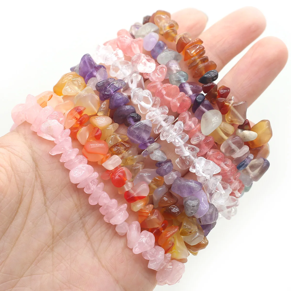 3PC Reiki Natural Stone Bracelets Healing Crystal Bracelet Chips Gravel Amethysts Rose Quartz Beads Bangles Gifts for Women Girl