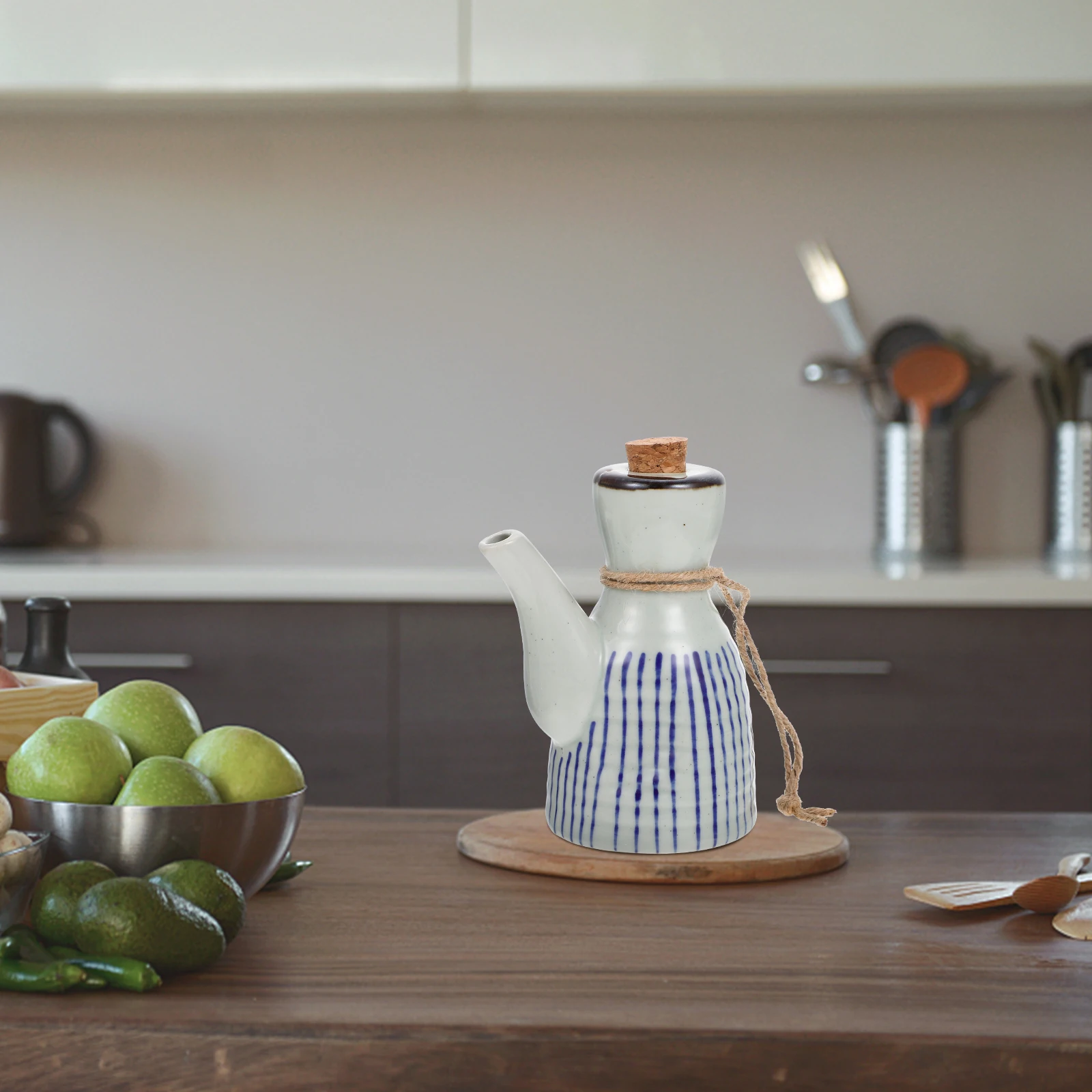 

Soy Sauce Pot Seasoning Holder Oil Can Ceramic Wood Dispenser Storage Bottle Kitchen Tool Condiment Vessel Home Café Party