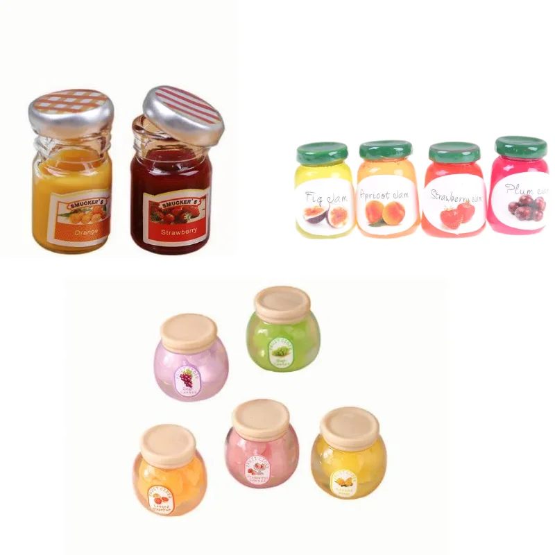 Mermelada enlatada de dulces de frutas en miniatura, modelo Mini salsa de fresa, mermelada de miel, juguete de comida para casa de muñecas, 2/4 Uds., 1:12