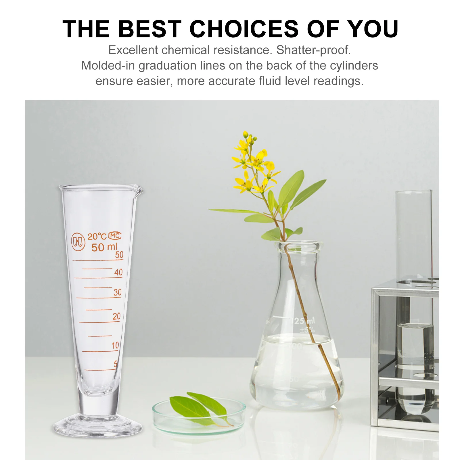 1 قطعة كوب قياس الزجاج تخرج اسطوانة 50 مللي مختبر قاعدة مستديرة مقاومة للحرارة الكيميائية مقاومة السائل الحاويات #1