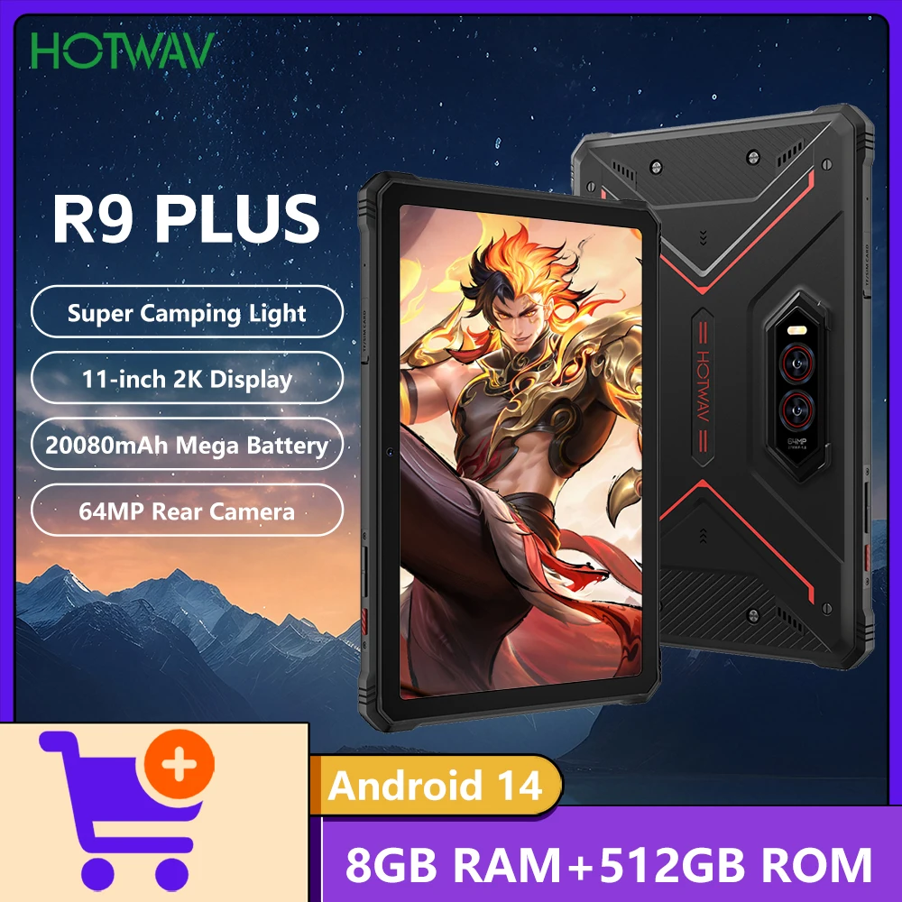 Новый прочный планшет HOTWAV R9 Plus, Android14, 11 дюймов, FHD, 2K + аккумулятор 20080 мАч, 20 Вт, зарядные планшеты, 16 МП + 64 МП, камера, 8 + 512 ГБ, светильник для кемпинга