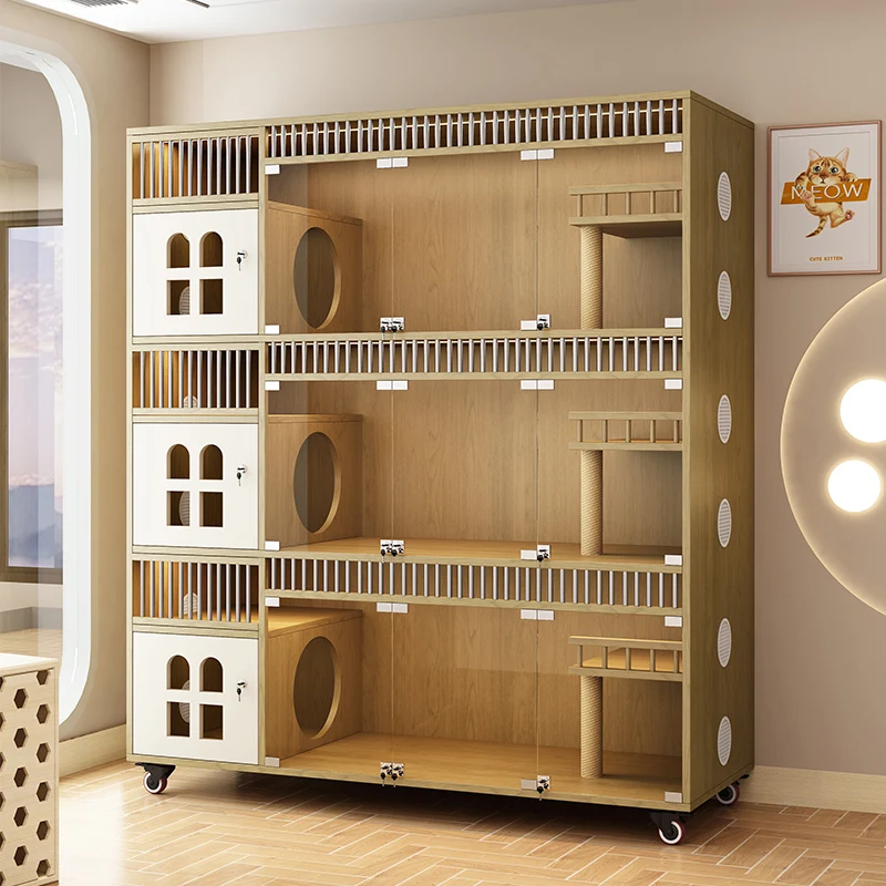 Solid wood cat cabinet cat villa multi-layer household indoor three-layer pet store display cabinet cat house breeding foster