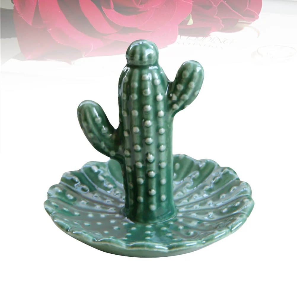 

Porcelain Cactus Jewelry Tray Small Rectangle Ring Earring Bracelet Holder Decorative Storage Organizer Trinket Dish for Bedroom