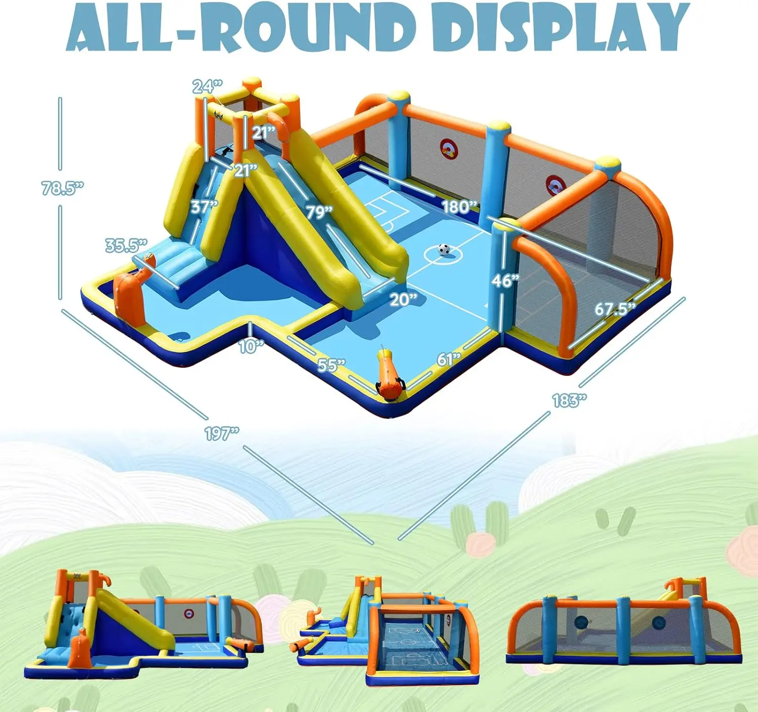 Glissière d'eau gonflable 15x16,5 pieds, méga parc de toboggan aquatique de football pour le plaisir extérieur avec piscine d'éclaboussures, souffleur de 750w, escalade