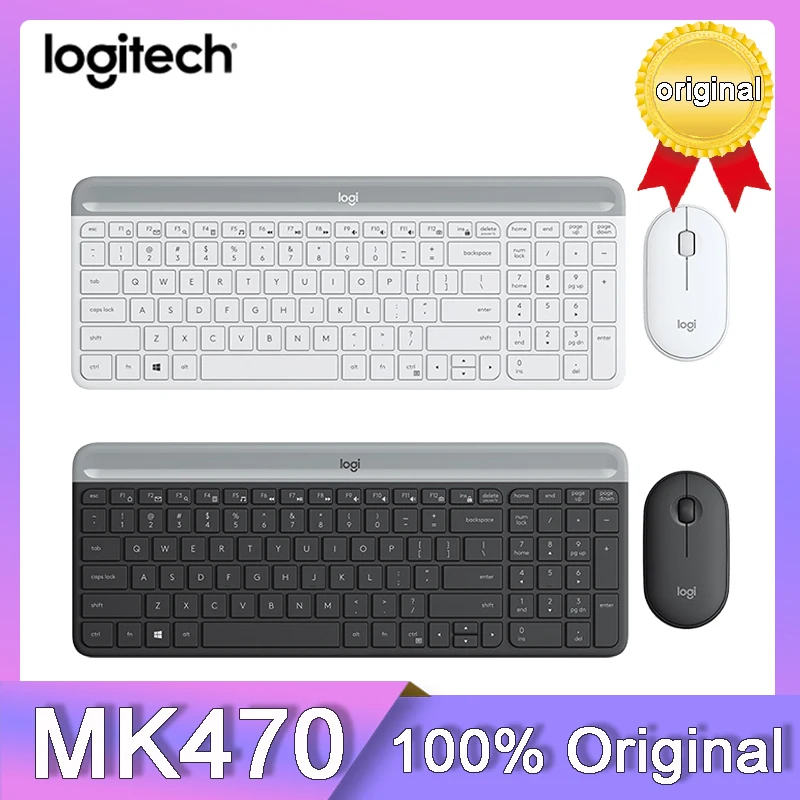 Logitech MK470 Wireless Keyboard Mouse Set Combination 2.4G Silent 1000DPI Ultra Thin Keyboard Mouse Set for PC Laptop Office