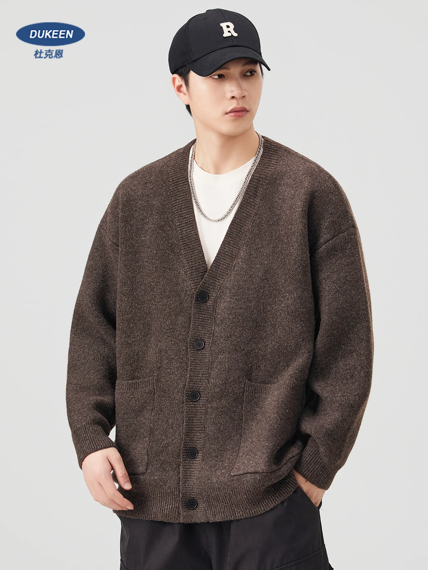 DUKEEN 750G الثقيلة نمط ميلارد الخامس الرقبة الرجال سترة الخريف والشتاء فضفاضة تناسب عادية بلون معطف شتاء