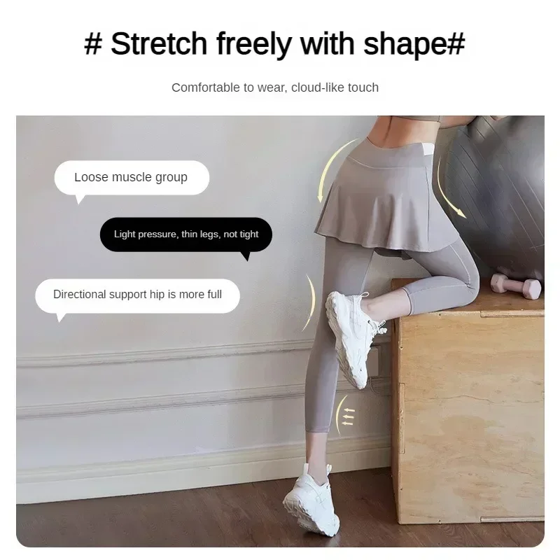 النساء اليوغا التنس التنانير عالية الخصر وهمية قطعتين الرياضة طماق اللياقة البدنية الصالة الرياضية سريعة الجافة تنورة رياضية الجري يغطي الرجل #4