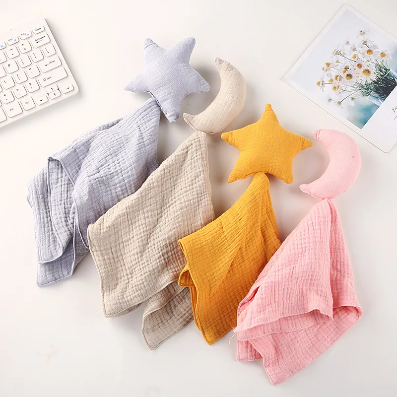 Baby Cotton Muslin Comforter Blanket Soft Newborn Moon Star Sleeping Soothe Appease Towel Double-layer Gauze Bibs Saliva Towels