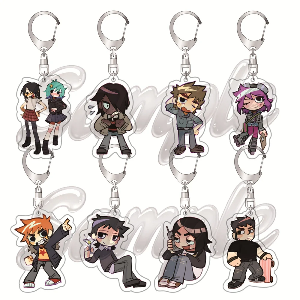 Anime Scott Pilgrim 6cm Acrylic Keyrings Backpack Decorations Accessories Decor Gifts Exquisite Products Halloween Gifts