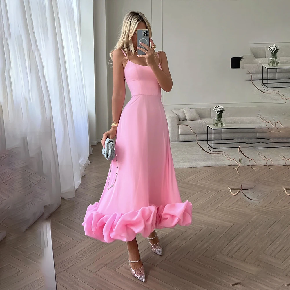 

Fashion Strapless Satin Ruffles Formal Prom Holiday Dress A-line Backless Ankle-Length Prom Cocktail Gown robes de soirée