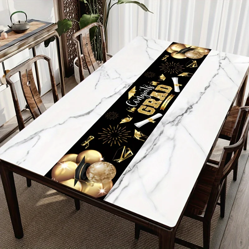 VIKAMA Class of 2026 Graduation Tablecloth Black Gold Graduation Banquet Table Decorations for Celebration