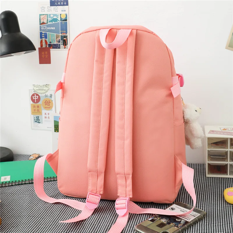 5 pieces set women backpack cute stamp school bags for girls backpack for girls Kawaii bookbag kids Children\'s School Backpack