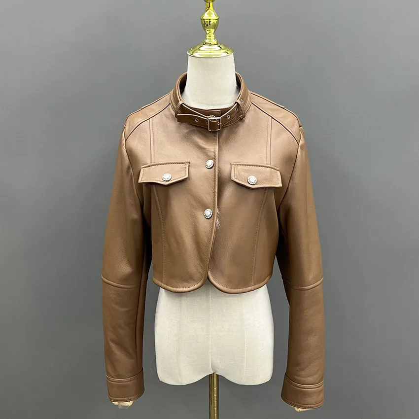 Janefur ผู้หญิงฤดูหนาว Shearling Fur Jacket Cropped เสื้อหนัง Jacket JFB9-25009