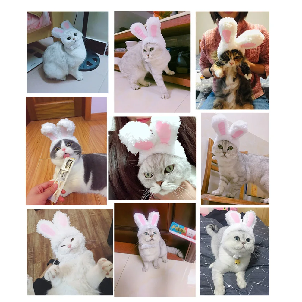 

2PCS Cat Headdress Rabbit Headwear Warm Pet Headband Cap Birthday Easter Party Accessories Soft Material Comfortable