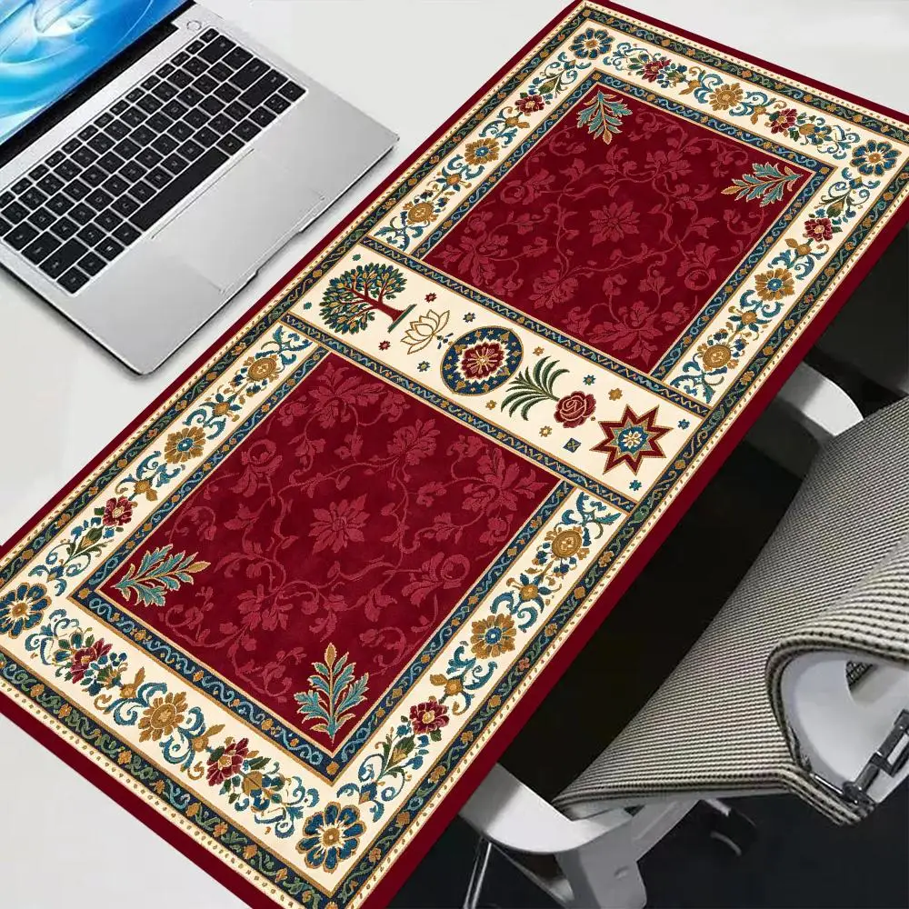 Thick Rubber Black Brown Diamond Persian Rug Pattern Mouse Pad Smooth Cloth Surface For Cabin Home Decor