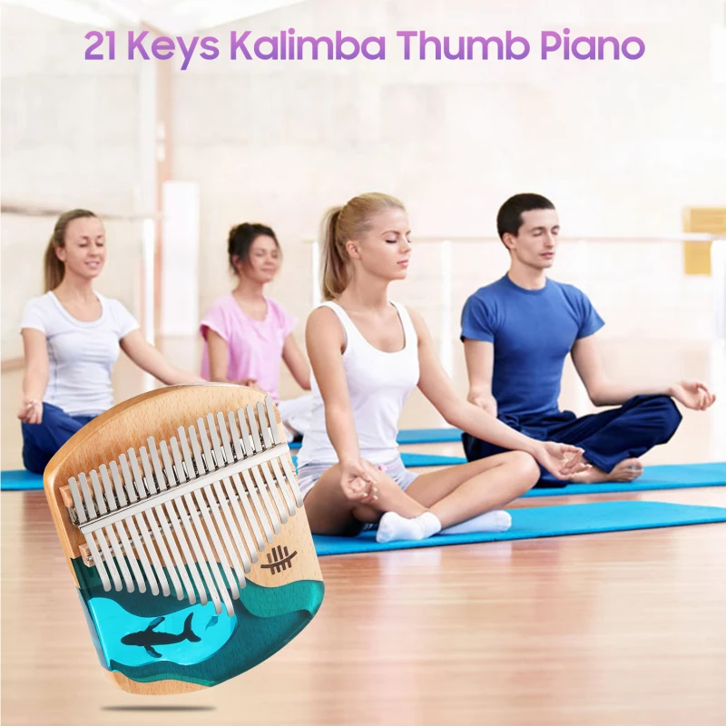 Kalimba 17 Key Thumb Piano Solid Beech Epoxy Resin Portable Kalimba Mbira Sanza with Tuning Hammer Keyboard Musical Instrument