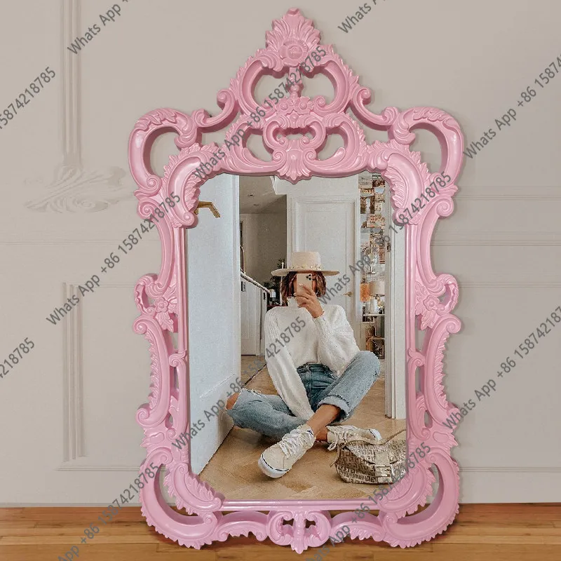 European-style full-length mirror girl's heart special-shaped fitting mirror cloakroom light luxury art carved floor mirror