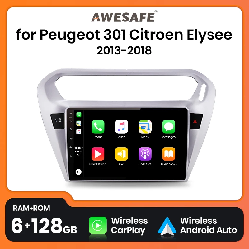 AWESAFE PX9 Plus Car Radio For Peugeot 301 Citroen Elysee 2013 - 2018 wireless CarPlay Android Auto No 2 din 2din DVD