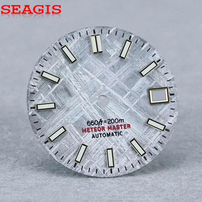 

SEAGIS Качественный метеоритный циферблат 28,5 мм для механизма NH35 Синий люм без логотипа Модный циферблат GS