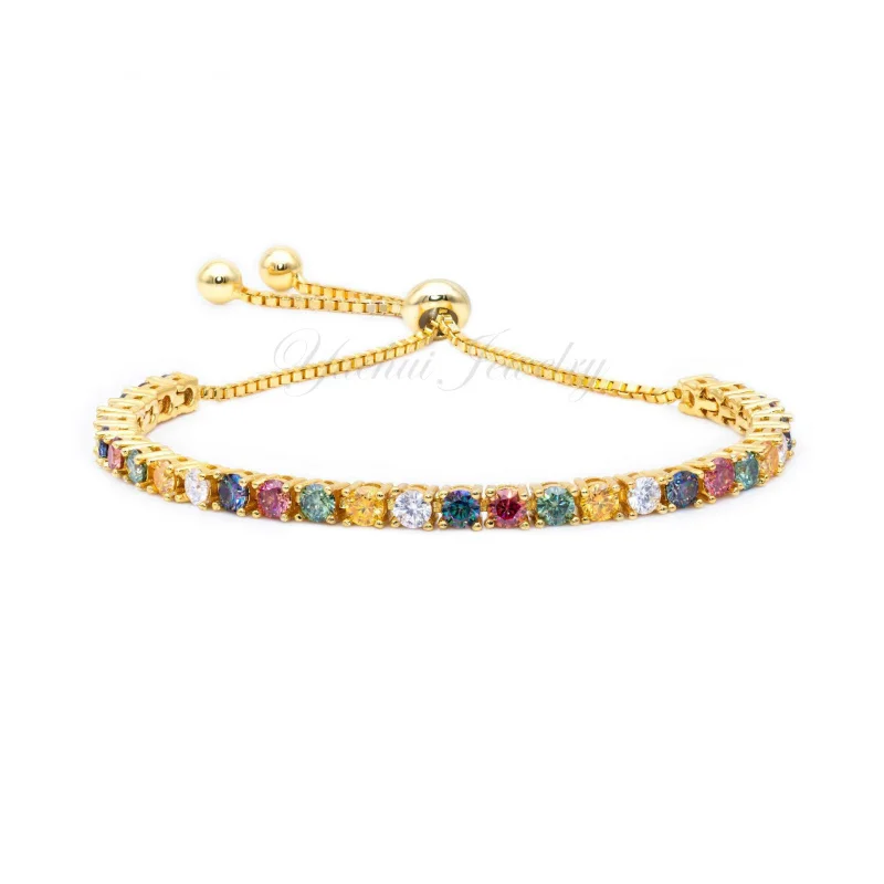 Fashion Jewelry 925 Silver Gold Plated Tennis Bracelets Moissanite Adjustable Chain Bracelets for Women