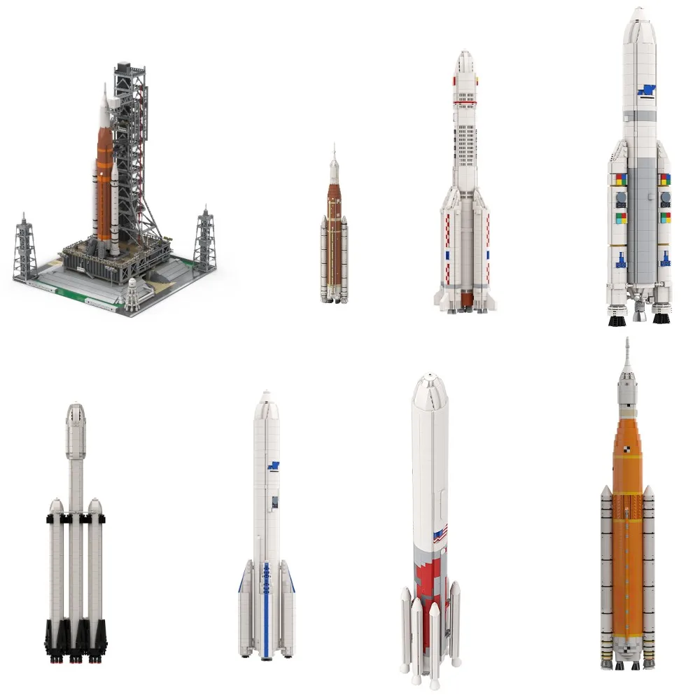 MOC 모듈러 아르테미스 우주 발사 시스템 빌딩 블록 모델, 아리안 5 ECA 우주 로켓 브릭, 스페이스X 팔콘 헤비 장난감, 어린이 선물