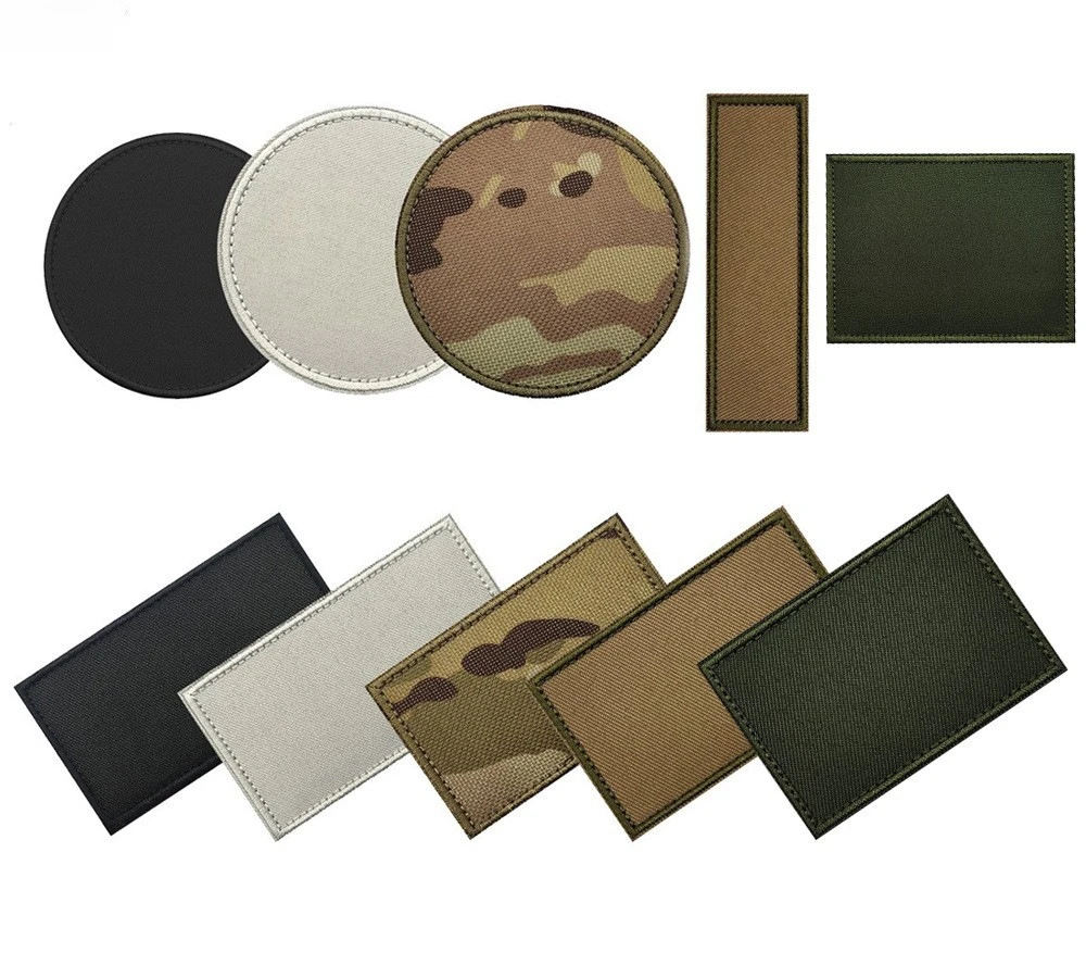 Colored Blank Embroidered Patches Hook&loop Style Camouflage Round Rectangular Badge for DIY Writing, Painting, Heat Transfer