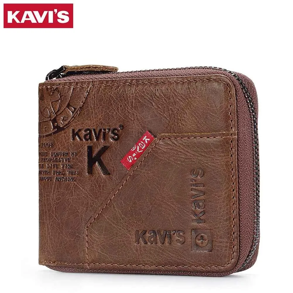 KAVIS Genuine Leather Men's Wallet Vintage Business Mini Short Purse Rfid Blocking Card Holder for Women with Hasp Coin Pocket