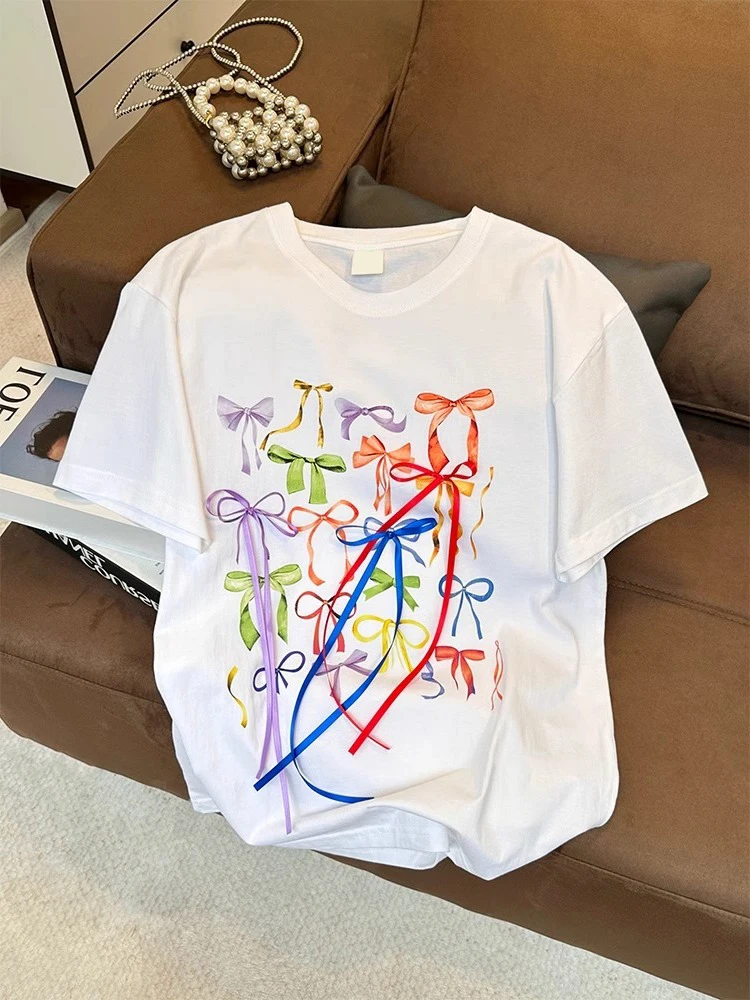 

Dopne Colored Knot Print ort Sve T-irt ex Summer Casual round Ne Top High Street Design Trendy