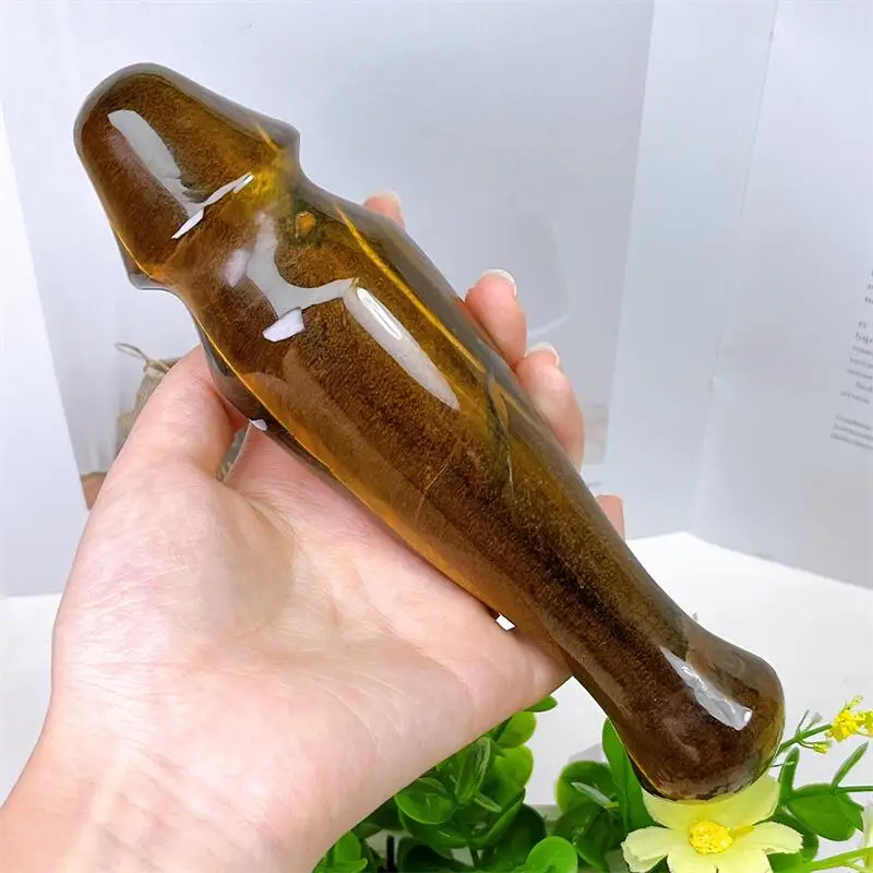 Large Size Natural Tiger Eye Stone Crystal Massage Penis Wand Gemstone Yoni for Women Health Smooth Polished Gifts