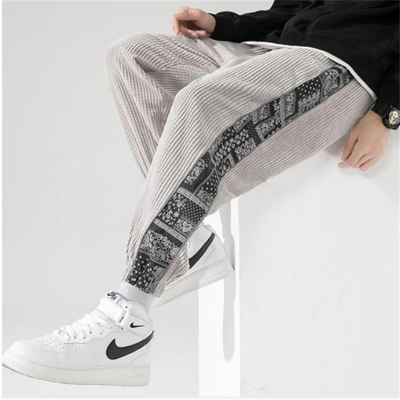 

New Casual Sweatpants Men Loose Corduroy Pants Harem Pants Man Pockets All Match Fashion Male Trousers Streetwear Clothes