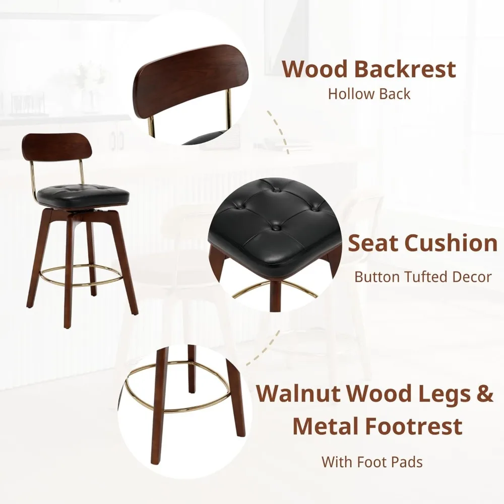 Kursi Bar Modern Set 2, Bangku Meja Putar Kulit Imitasi yang Dapat Disesuaikan dengan Penyangga Punggung & Kursi Berlapis