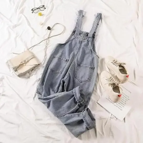 Vintage Denim Overalls Women Summer 2023 Korean Style Pants Loose Wide Leg Jumpsuits Tide Casual All Match Plus Size Women Jeans